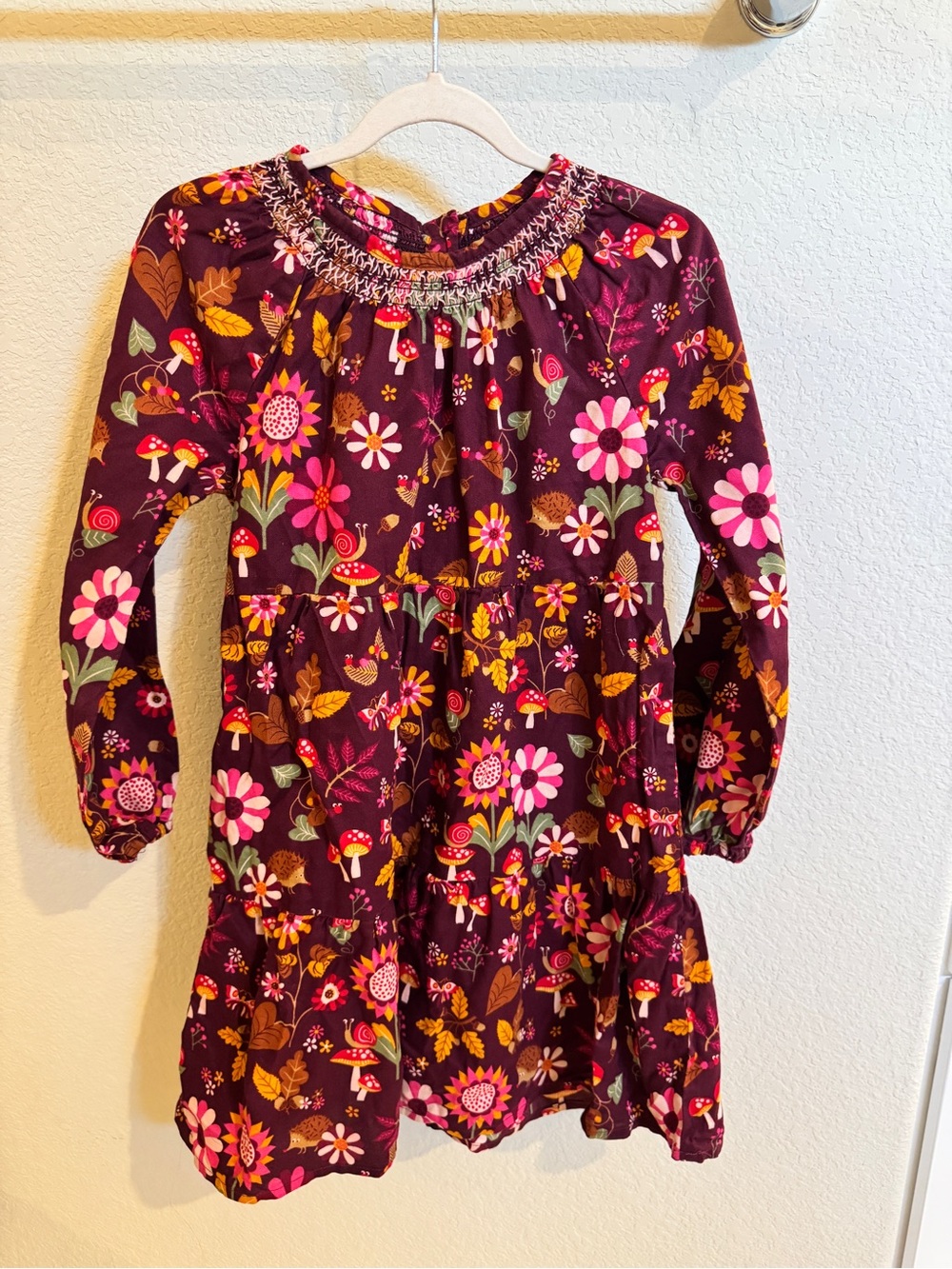 Gymboree Burgundy Floral Mushroom Smocked Neck Dress